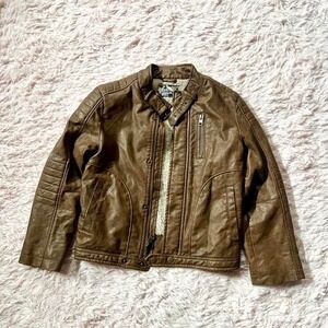 First Wave Faux Leather Edgy Hipster Indie Motorcycle Fur Lined Zip-up Jacket